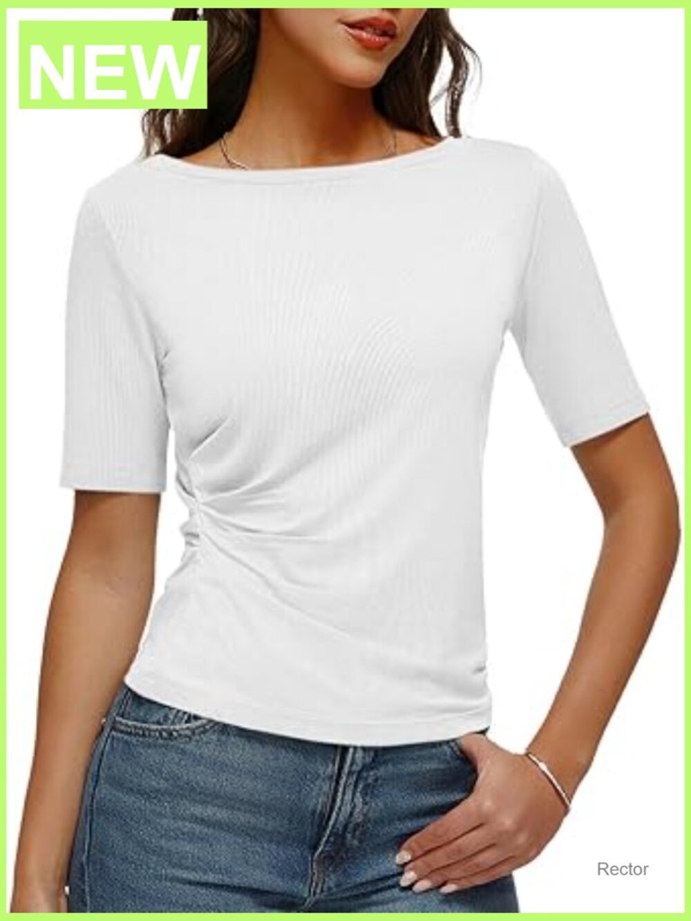 Women's Boat Neck Fitted Tee Casual Summer Ruched Waist Short Sleeve